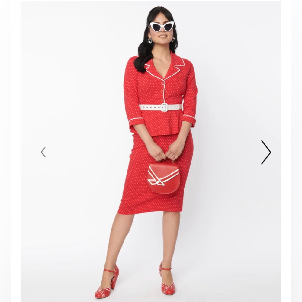 NWT Unique Vintage Red & White Pin Dot Cooper Suit Dress ! Out of stock at UV!